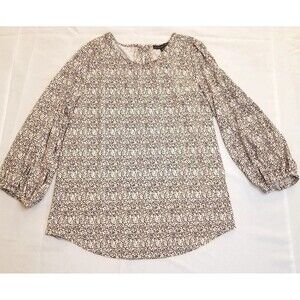 Adrianna Papell Women's 3/4 Sleeve Stretch Soft Blouse Beige Animal Print Size S